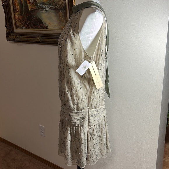 BNWT. Sean Jean. Beaded, Silk Drop Waist Dress. Celadon Green. Sz 10 Stunning🤩 - Picture 3 of 12
